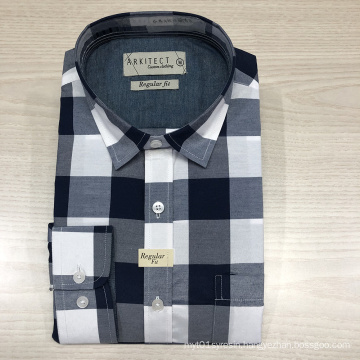 Male cvc yarn dyed checked long sleeve shirt